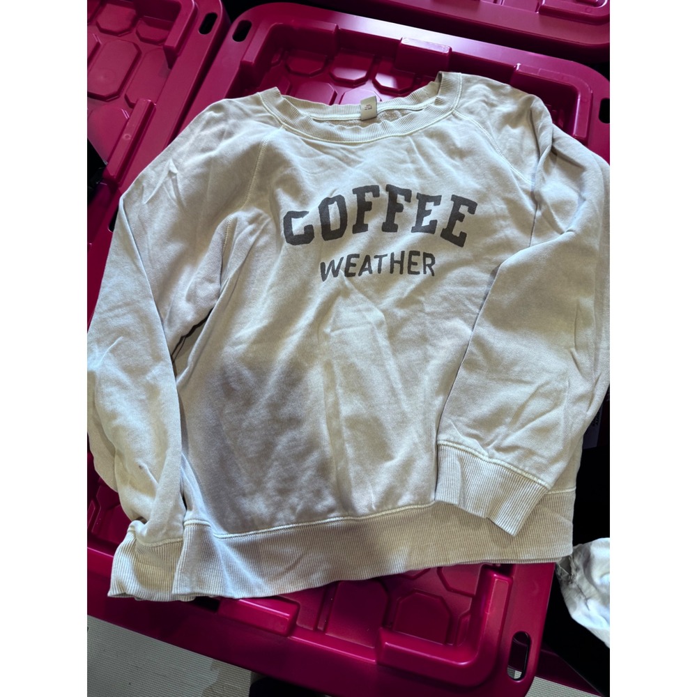 Old Navy Coffee Weather Graphic Sweatshirt Beige Cream Raglan Pullover Large
